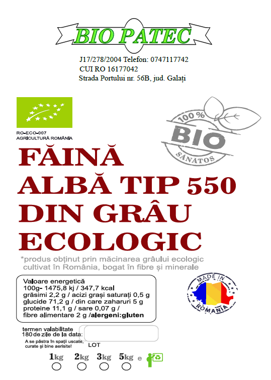 Făină albă ecologică tip 550